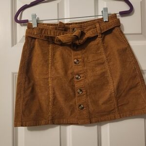 EUC AMERICAN EAGLE BROWN/gold CORDUROY HI-RISE A-LINE SKIRT SIZE O